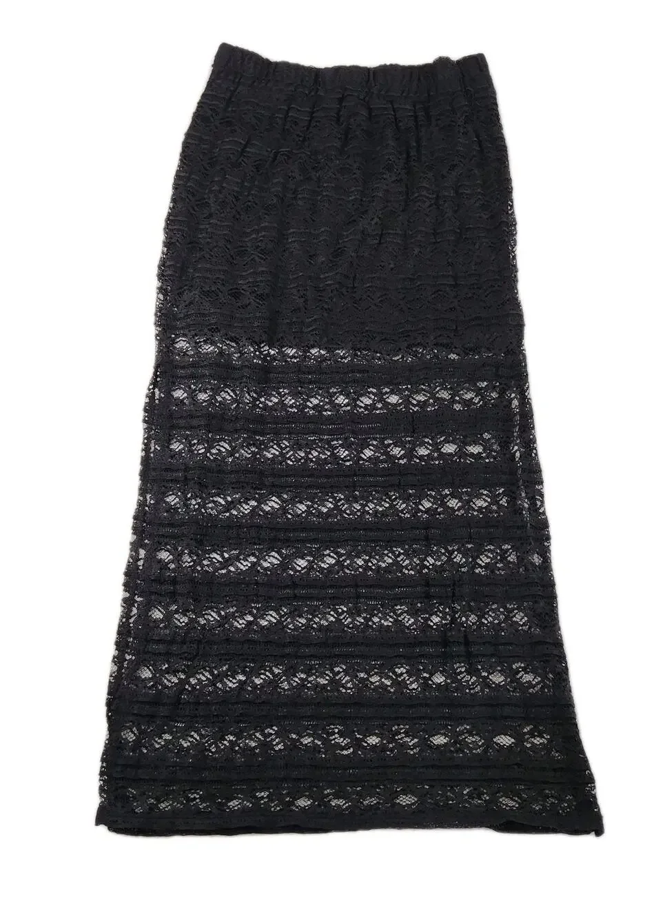 WHIMSIGOTH Lace Maxi Skirt Black LG Emo Stretch Pull On Festival Grunge Witchy